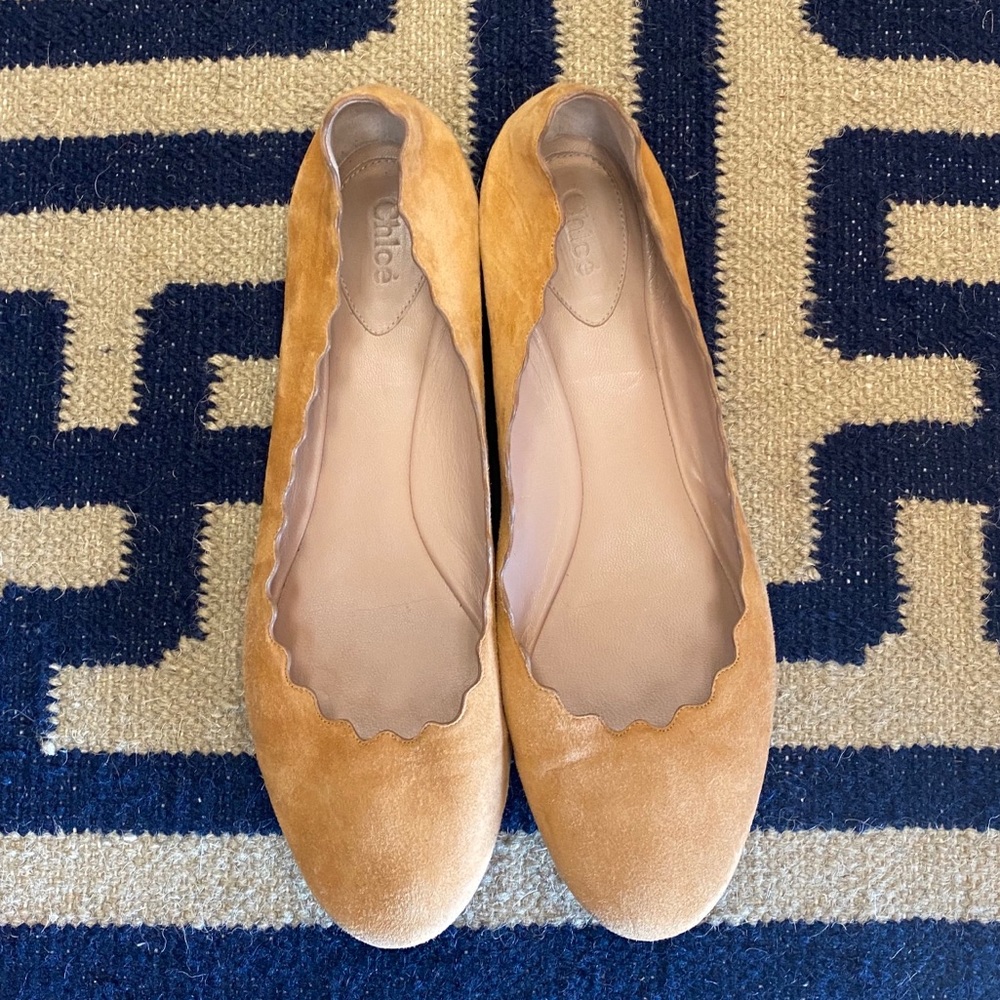 Chloe Scalloped Suede Ballet Flats Size 41